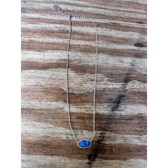 Kendra Scott Silver Elisa Necklace With Blue Opal Pendant - Picture 2 of 7